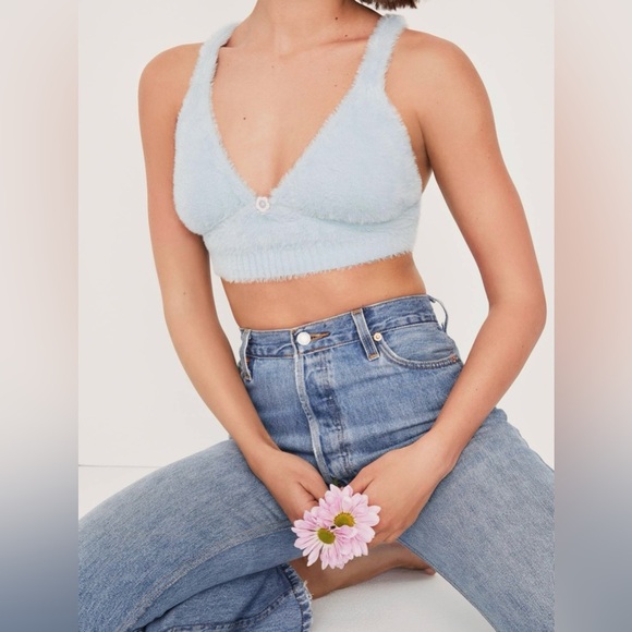 For Love & Lemons Light Blue Fuzzy Bralette | XXS | Fuzzy Top V Back NWOT - Picture 8 of 8